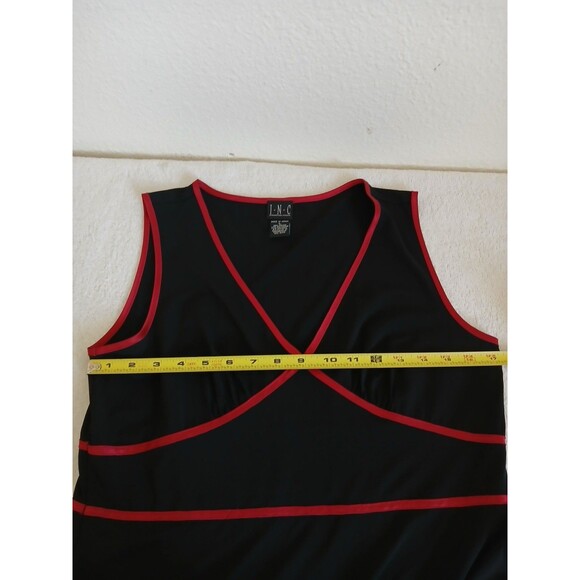 INC Womens Black Red Trim Midi Dress Asymmetrical Ruffle Hem Y2K Style Size L - Picture 13 of 15